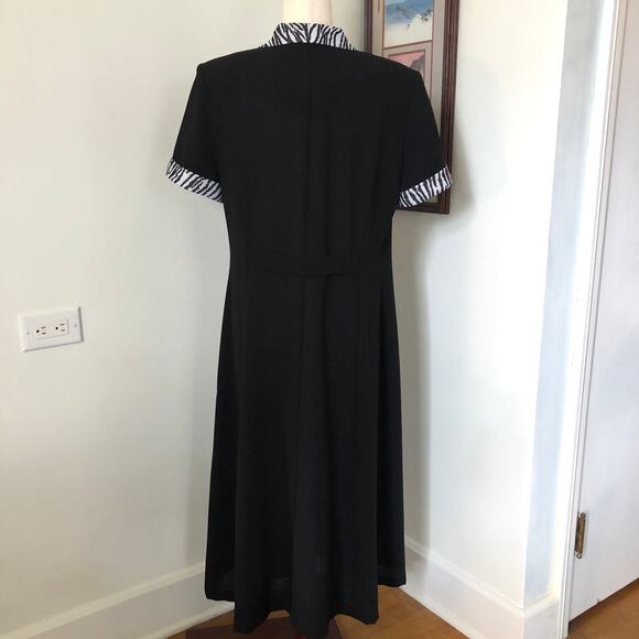 VTG 90s Danny & Nicole Black Midi Dress Career Zebra Trim Button Quiet Luxury L - Picture 5 of 8